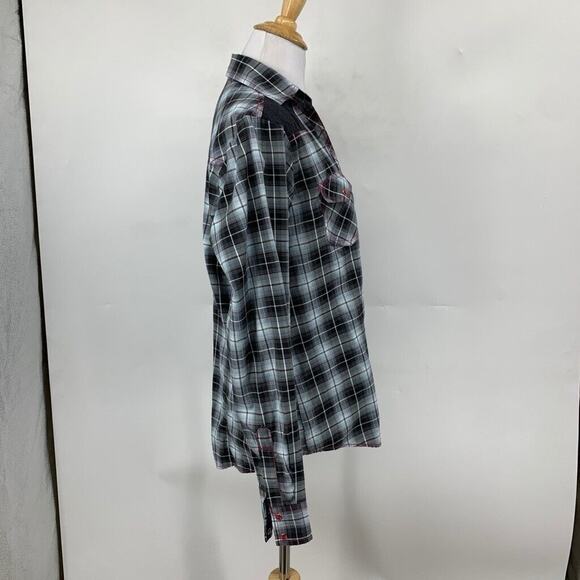 Cowgirl Legend Shirt Women L Large Gray Pink Lace Panel Plaid Pearl Snap Western - Picture 6 of 12